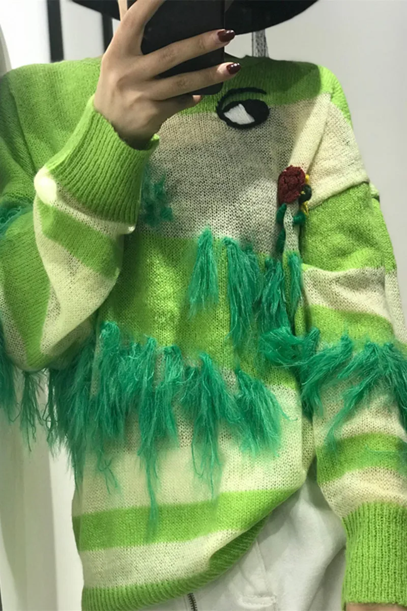 

Pullover Sale Regular Poncho Avocado Hit Color Sweater New Loose 2020 Winter Female Burrs Interesting Pattern Stylish Woman Full