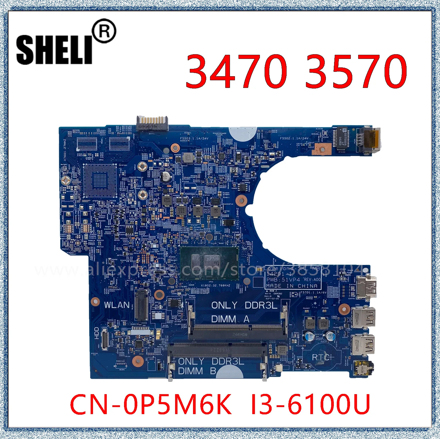 Материнская плата SHELI для ноутбука DELL Latitude 3470 3570 с процессором I3-6100U 14291-1 - купить