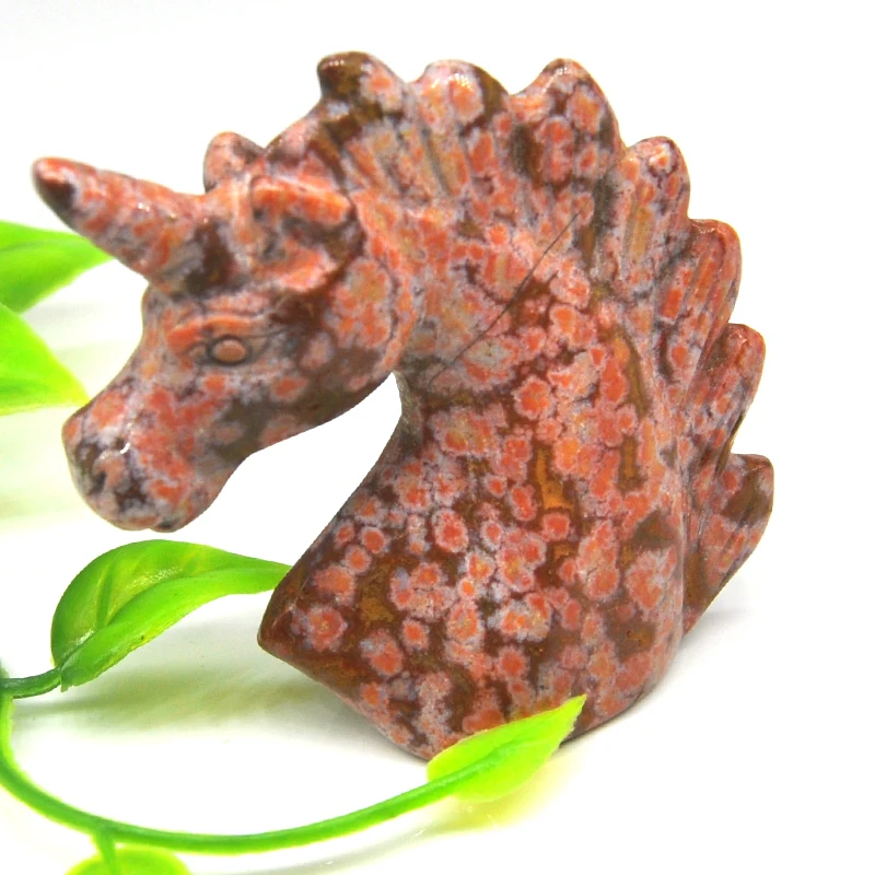 

2" Unicorn Statue Natural Leopard Jasper Carved Figurine Room Decor Healing Crystals Reiki Gemstone Crafts Gifts Animal Ornament