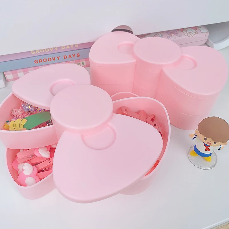 

Kawaii Sanrio Accessories Jewelry Box Hello Kittys Cute Beauty 360 Degree Rotating Bow Cosmetic Box Portable Storage Box Gift