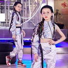Модная Серебряная одежда в стиле хип-хоп для девочек, уличный танцевальный костюм, джазовые топы, свободные штаны, сценический костюм, наряд для бальных танцев