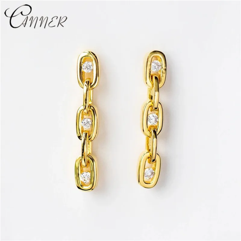 Женские Висячие серьги CANNER модные длинные с цирконием и цепочкой в стиле панк из