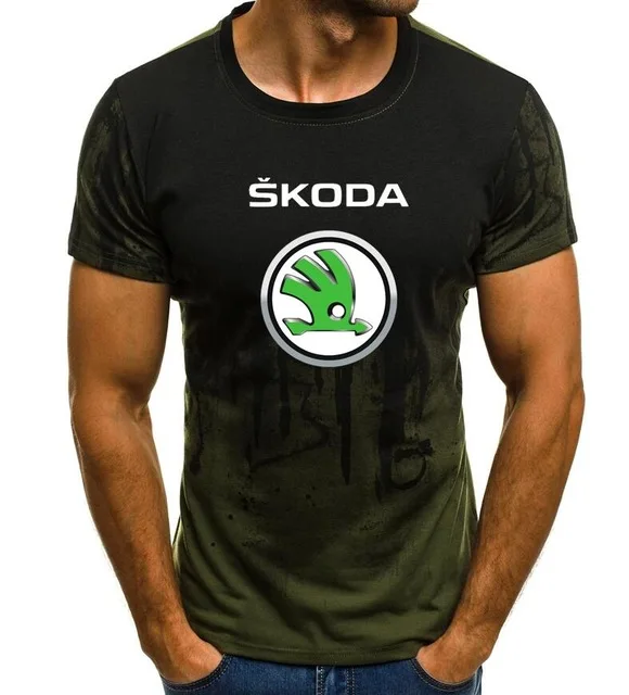 Футболка мужская с принтом логотипа Skoda брендовая камуфляжная рубашка короткими