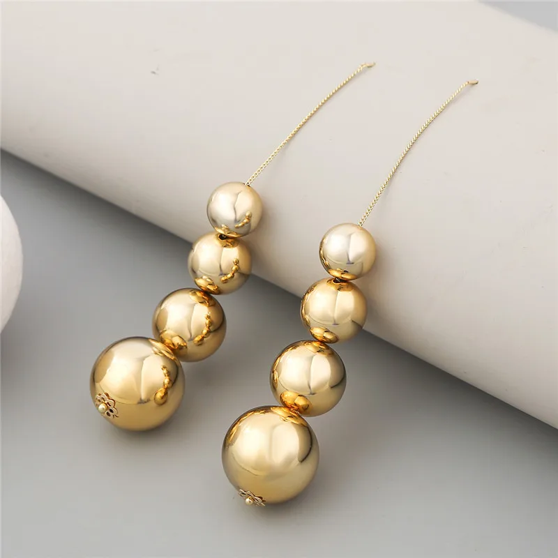 

2021 Punk Style Gold Metal Beads Earrings Long Drop Earrings Women Party Statement Hanging Dangle Earrings JURAN Fashion Jewelry
