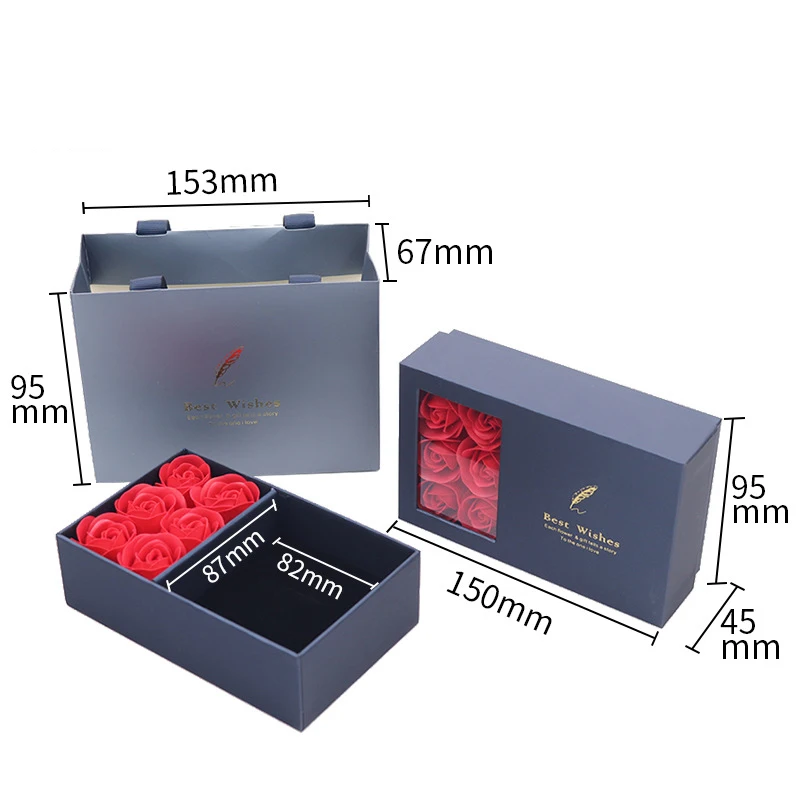 

Royal Blue Roses Flower Box Makeup Organizer Jewelry Ring Pendant Earrings Bracelet Showcase ​Storag Box Valentine's Day Gift