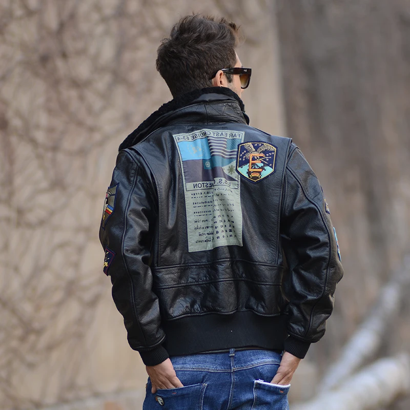 

Men's Factory New Classical Genuine Leather Motorcycle Leather Jacket Tom Cruise Top Gun Air Force jaqueta de couro