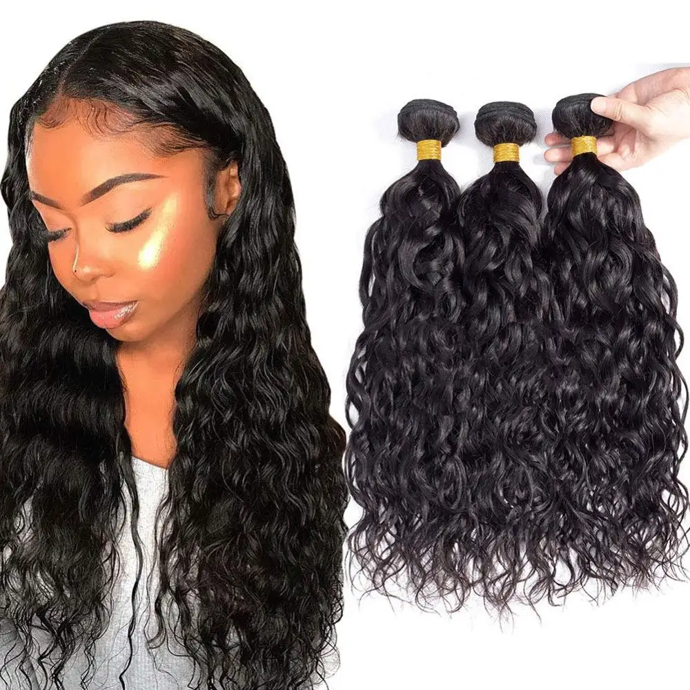 Rucycat Malaysian Human Hair Bundles Water Wave 8- 24 26 28 30 Inch Hair Weave Natural Color Remy Human Hair Extension 1/3/4PC