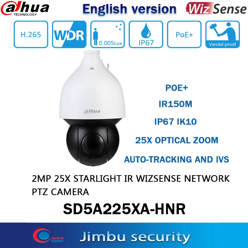 

English Version Dahua 2MP WizSense Starlight PTZ Camera SD5A225XA-HNR 25x IR150M Network IP Camera IP67 Auto Tracking Cam