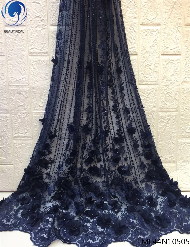 

Beautifical 3d lace fabrics with beads african tulle laces dress 2019 french tulle laces fabrics for wedding 5yards/lot ML44N105