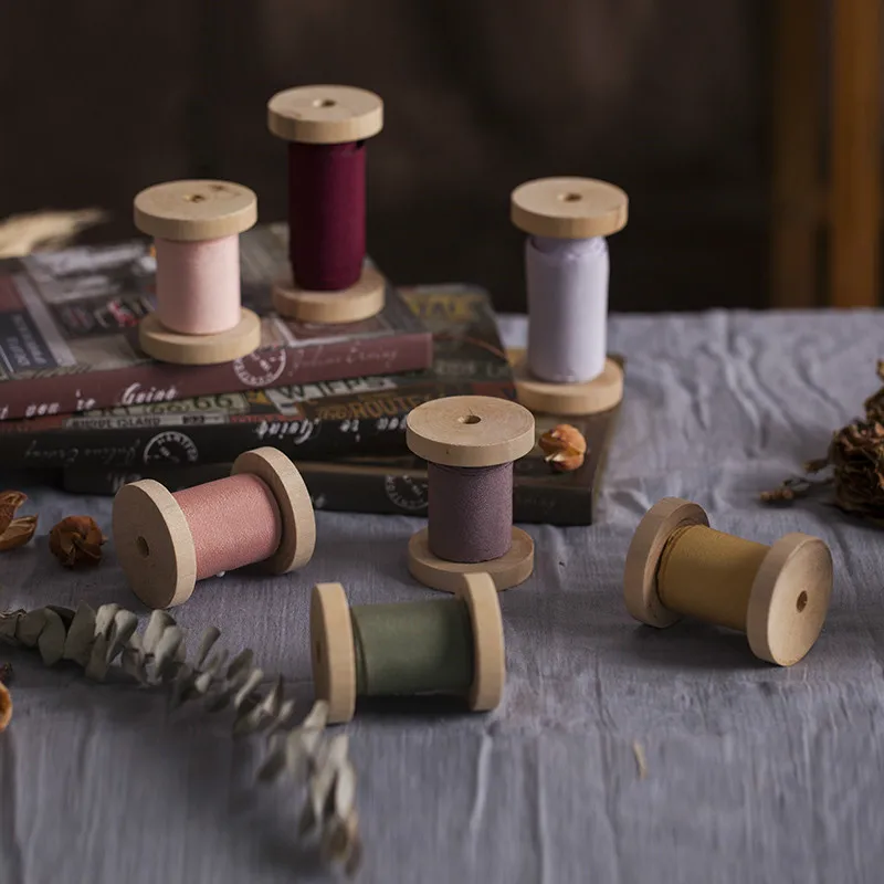 Атласная шифоновая шелковая лента с деревянной катушкой прозрачная бахромой для