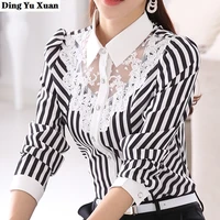 women slim fit blouses office lady chiffon official tops shirt female fashion black white striped long sleeve ol basic shirts