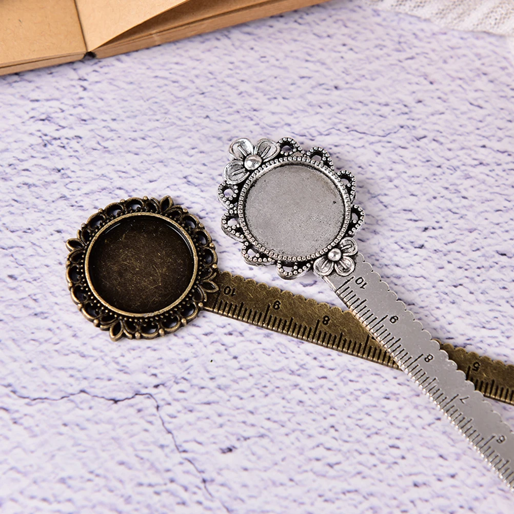 

1pcs Flower Bookmark With Ruler Fit Inner 20mm Cabochon Base School Supplies DIY Craft Student Stationery Hollow Out Metal Ruler