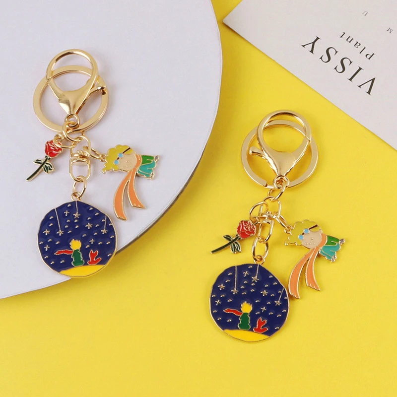 Модные металлические брелки с розами Звездное принтом Маленький принц брелок