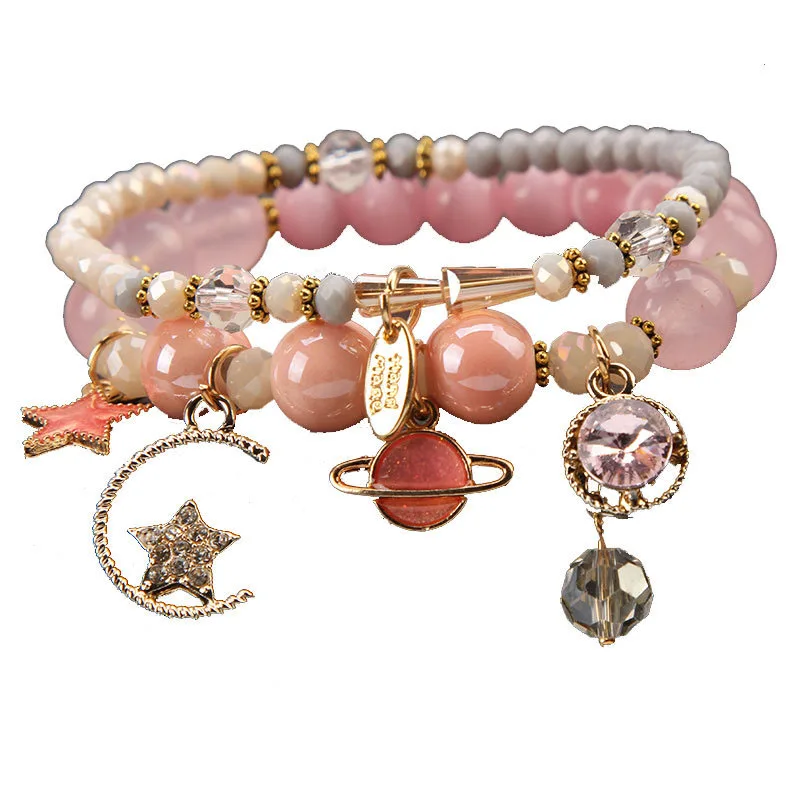 

Korea Dongdaemun fashion starry sky female bracelet multi-element star moon crystal pendant beaded bracelet for women present