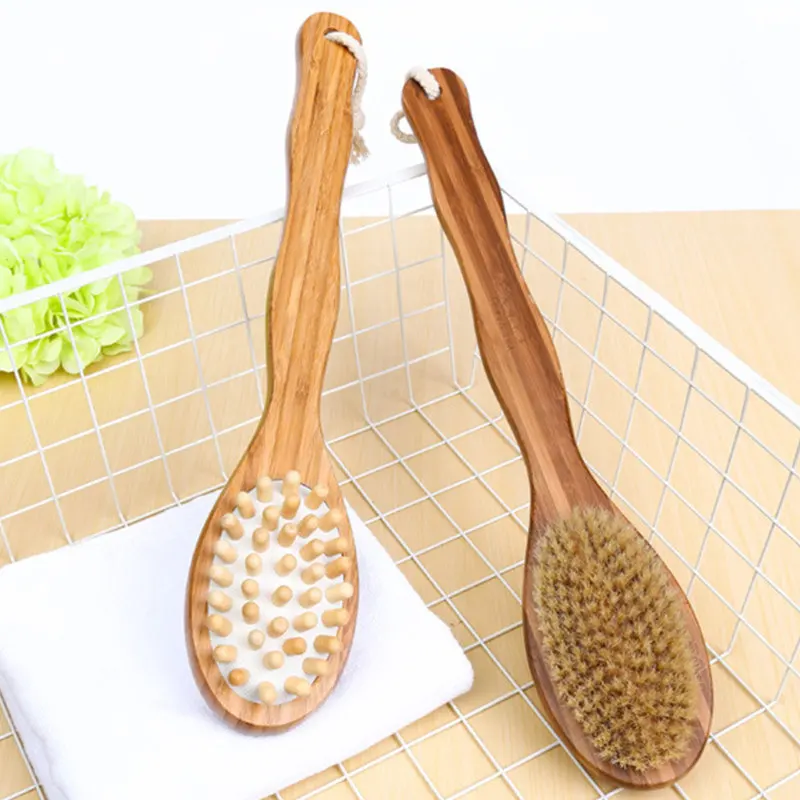 

Dry Massage Bath Brushes Bamboo Body Brush for Back Exfoliating Natural Bristles Shower Brush with Long Handle Scrubbers