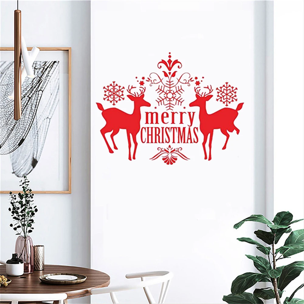 

Christmas Wall Stickers Reindeer For Children's Bedroom Girl Room Holiday Decals Vinyl Art Home Garden CH362