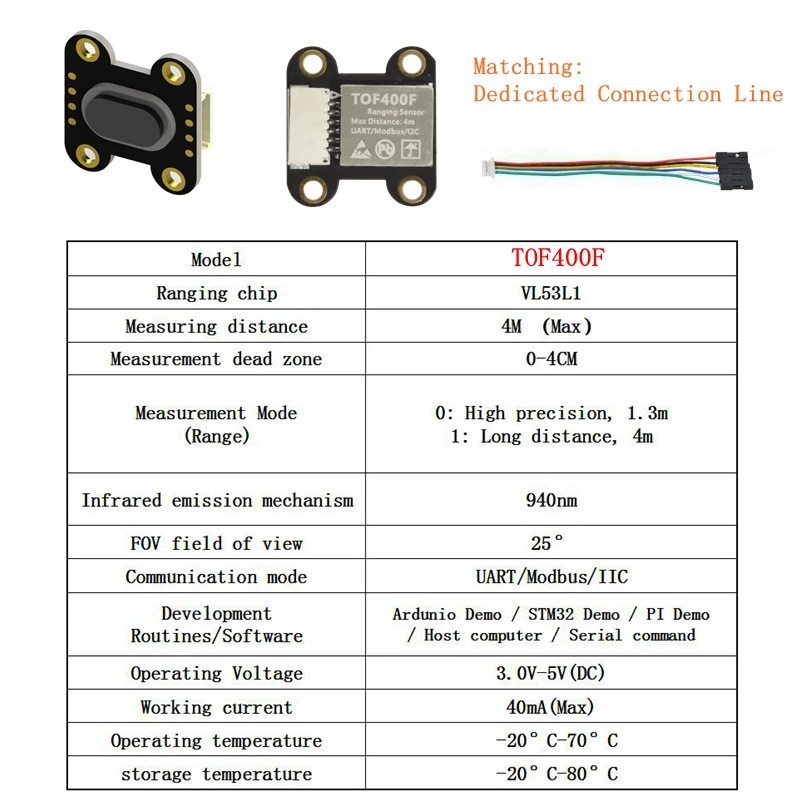 Лазерный дальномер VL6180/VL53L0/VL53L1 встроенный алгоритм MCU TOF050F TOF200F TOF400F 50 см/2 м/4 м