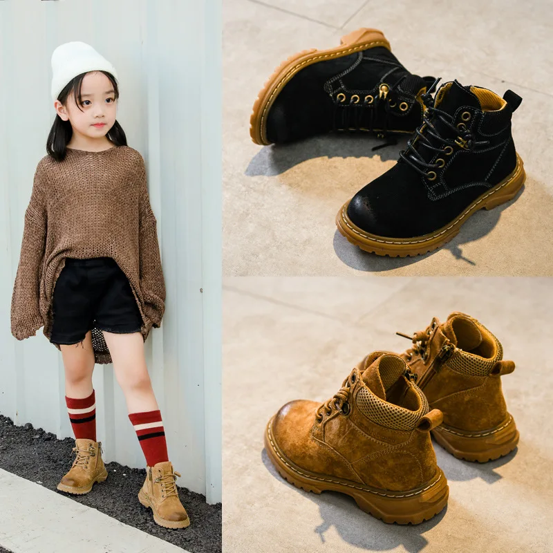 Детские кожаные ботинки Dolakids для осени и зимы новые модные мартинсы мальчиков