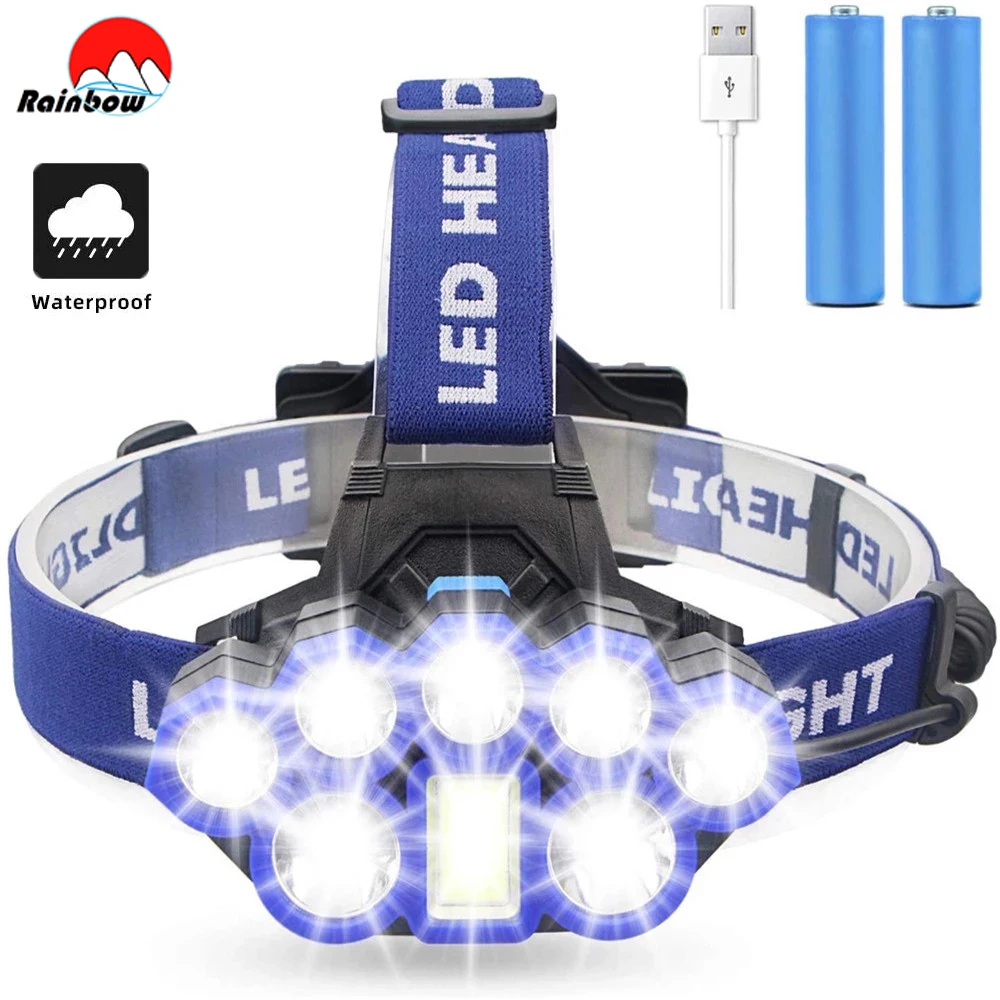 

8000 Lumens Powerful T6 Headlamp 6 Modes Headlight With 7*LED Bulbs USB Rechargeable Waterproof Outdoor Head Light For Fish Hunt