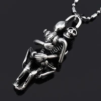 stainless steel double skull pendant chain cross necklace mens fashion wild black jewelry new arrival
