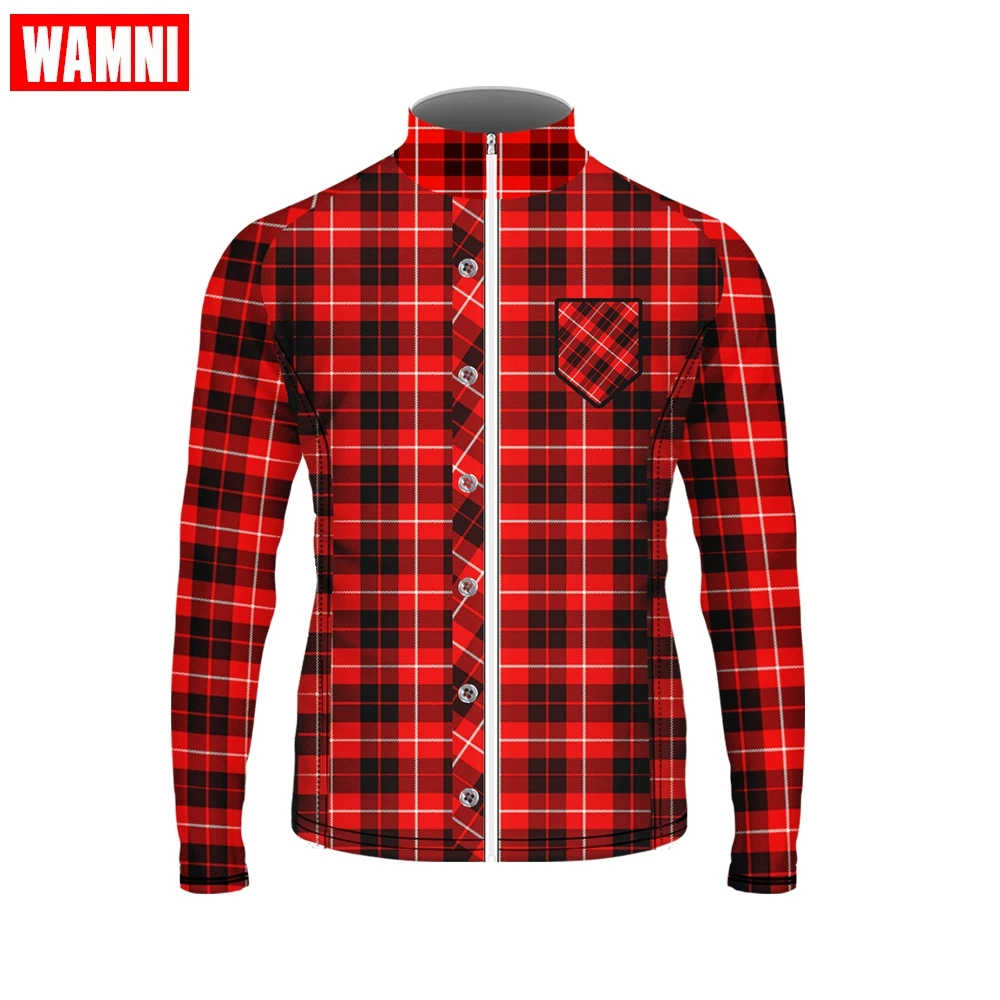 WAMNI 2020 модная мужская клетчатая футболка с длинным рукавом для велоспорта