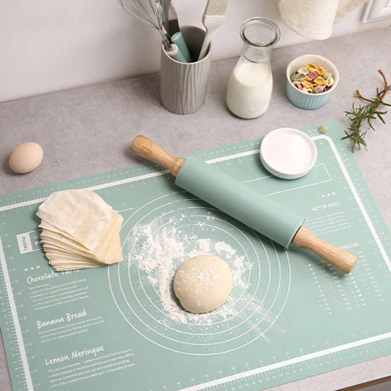 

Wooden Rolling Pin Dough Roller Rod Silicone Cake Kneading Dough Non-stick Mat