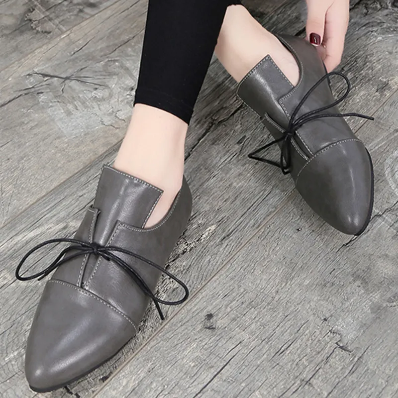 Лоферы женские из искусственной кожи мягкие заостренный носок на шнуровке