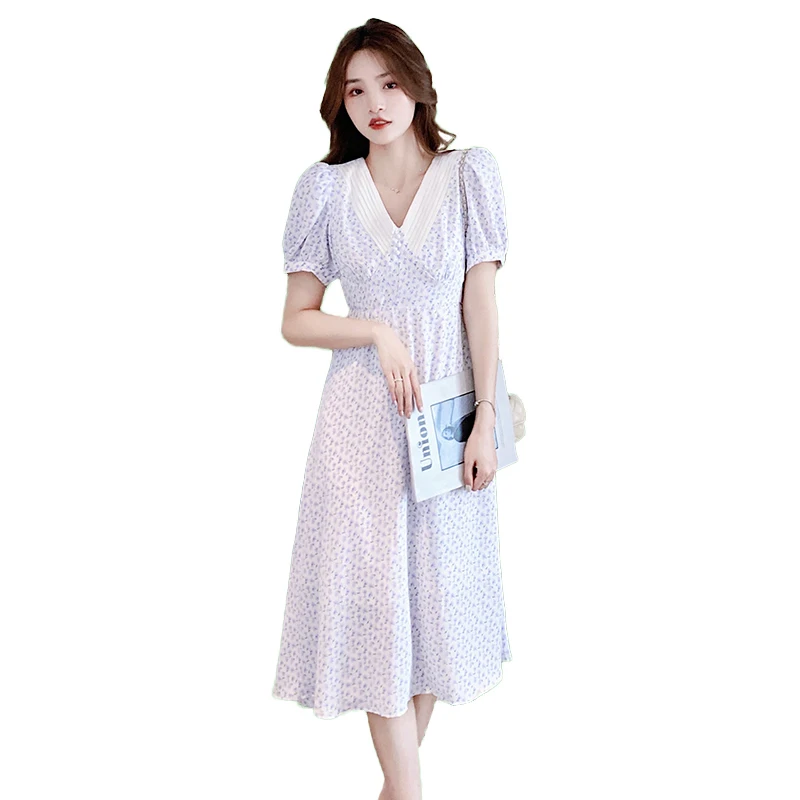 

Show thin film summer new v-neck long dress in the flower