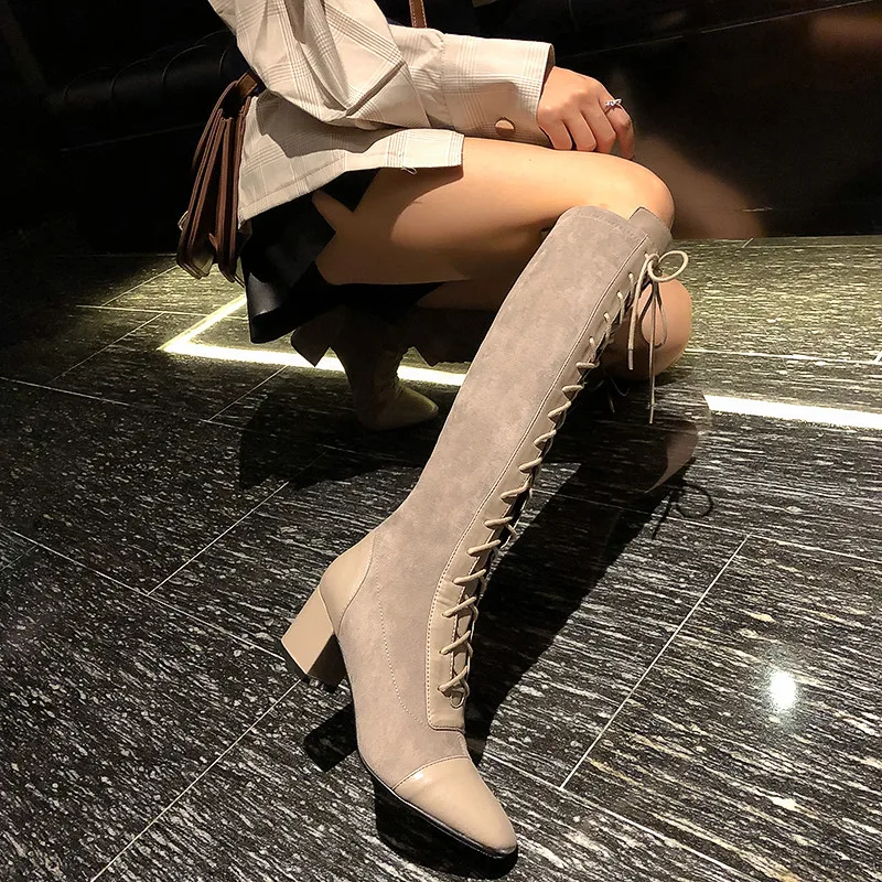 FEDONAS Women Cross Tied Knee High Boots Winter Newest Sexy Long Boots Night Club Shoes Woman Genuine Leather Warm Flock Boots