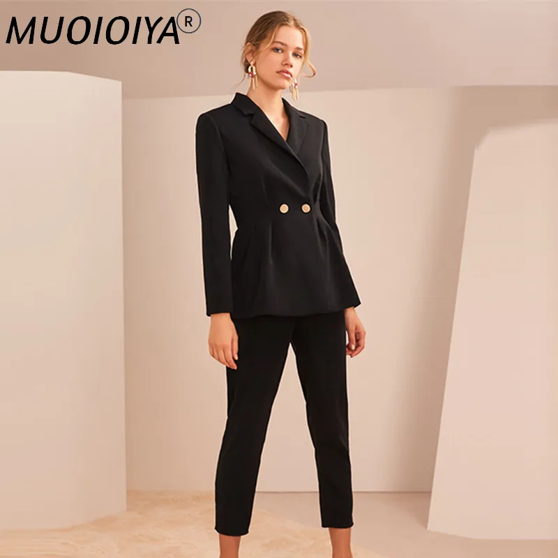 

Женские костюмы офисные комплекты стильные женские деловые Повседневная обувь из органической кожи; Из 2 предметов зубчатый Блейзер, пиджа...