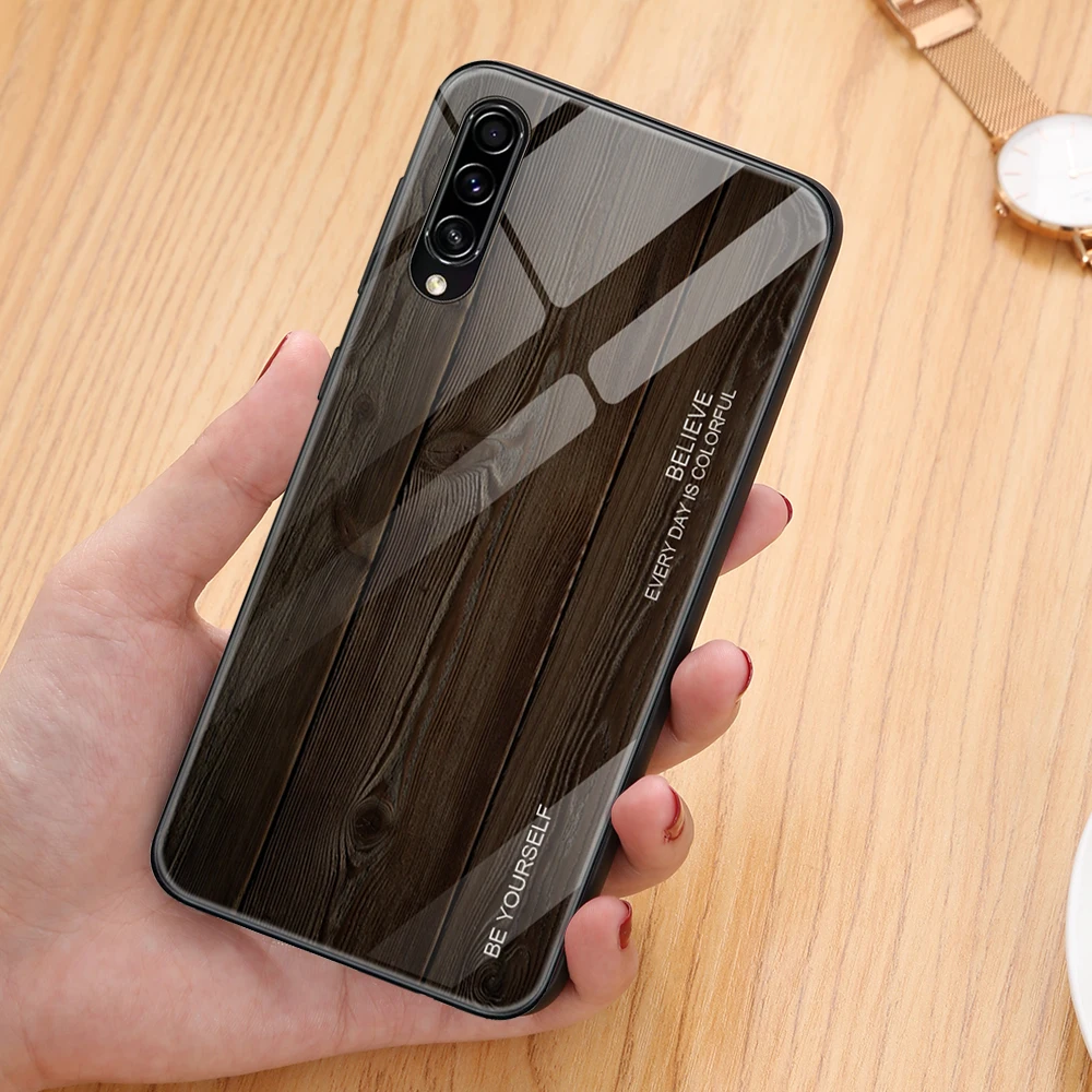 Чехол из закаленного стекла под дерево для samsung Galaxy A10 A20 A30 A30S A50 A50S роскошная