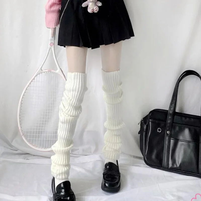 70cm Over Knee Japanese JK Uniform Leg Warmers Korean Lolita Winter Girl Women Knit Boot Socks Pile Up Socks Foot Warming Cover