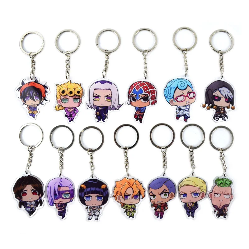 

2021 Hot Anime Jojo Bizarre Adventure Key Chain Acrylic Figure Model Keychains Cute Bag Keyrings Fans Collection Props Xams Gift