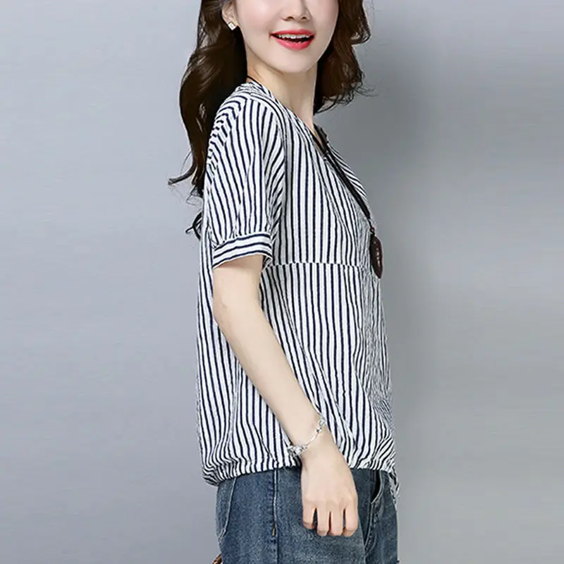 

Striped short sleeve T-shirt women's new summer 2021 women's loose top and versatile clothes