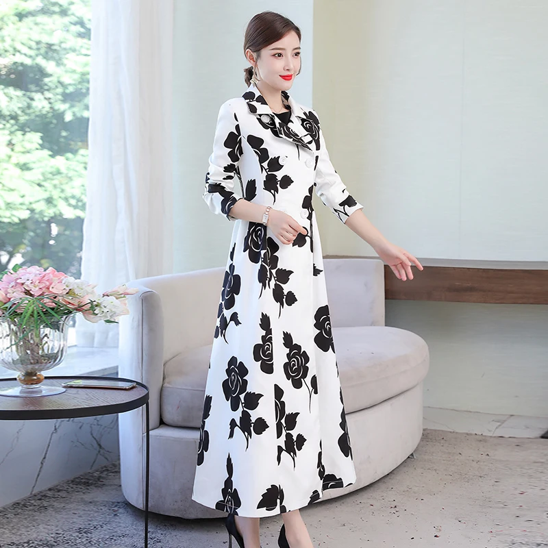 Осенняя Женская одежда женские тонкие тренчи с высокой талией и цветочным