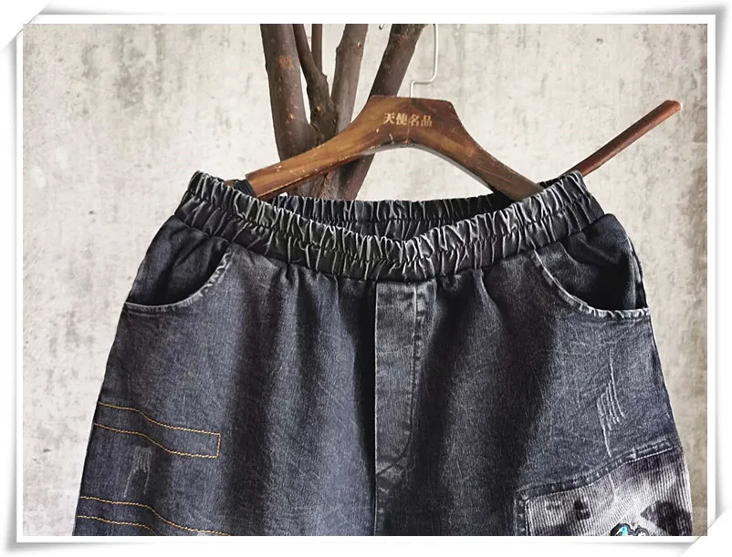 LYUZHE Distressed Patchwork Women Pencil Pants 2021 Spring Spliced Female Denim Pants Elastic Waist Full Length Pants QDY032