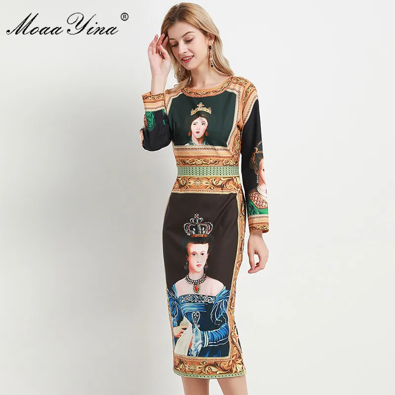 MoaaYina модное дизайнерское платье весна осень женское с длинным рукавом винтажное