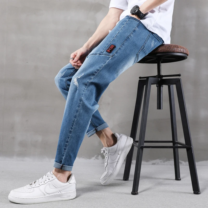 WWKK 2020 джинсы большого размера Серые Синие мужские шаровары плюс Осенние