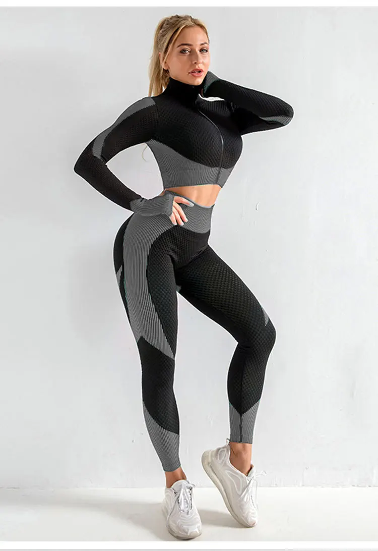 

2/3pcs Women's Yoga Suits Wear Seamless Long Sleeve Yoga Bra Workout Running Clothes For Girls High Waist Sports Sets Clothing