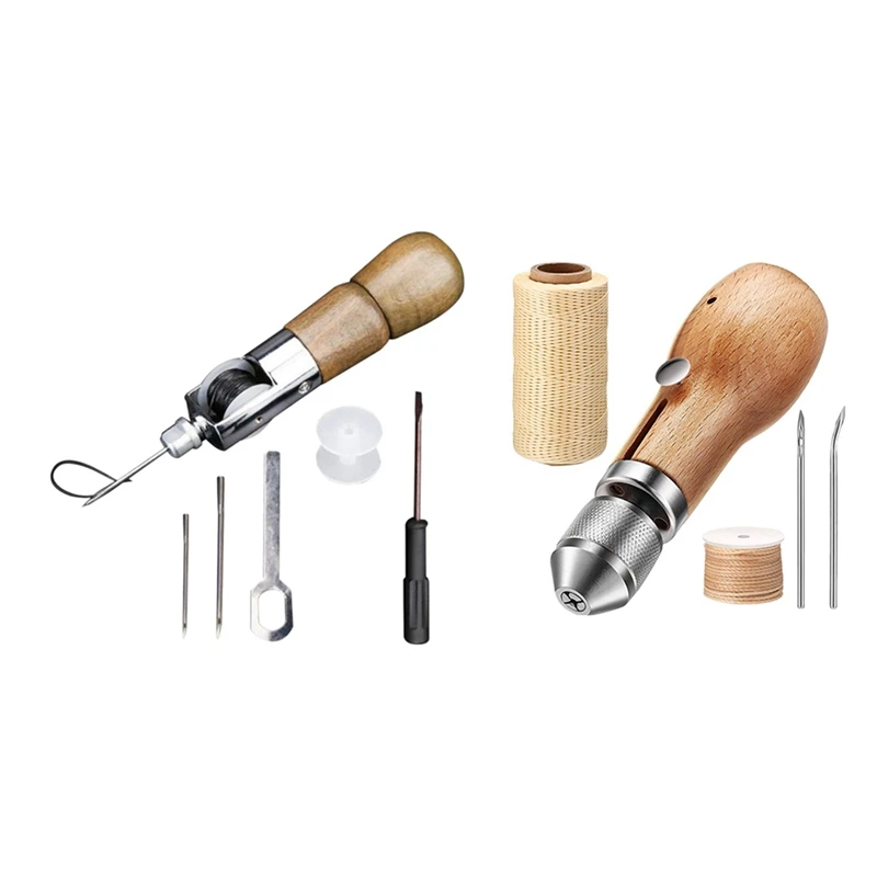 

Wood Handle Sewing Awl Kit For DIY Sewing Repairing With 5Pcs Sewing Awl Kit Sewing Awl Stitching And Waxed Threads