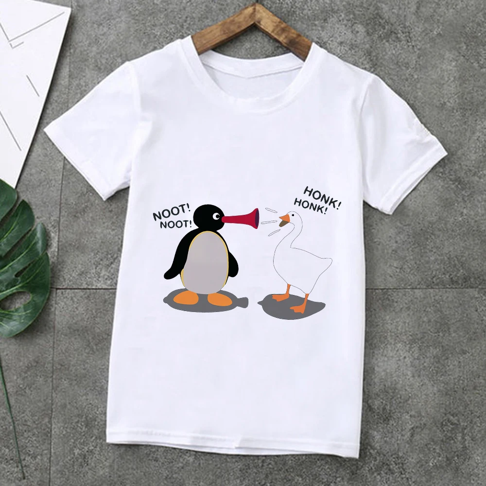 Высококачественная Детская летняя футболка с забавным принтом Pingu Noot мультяшная