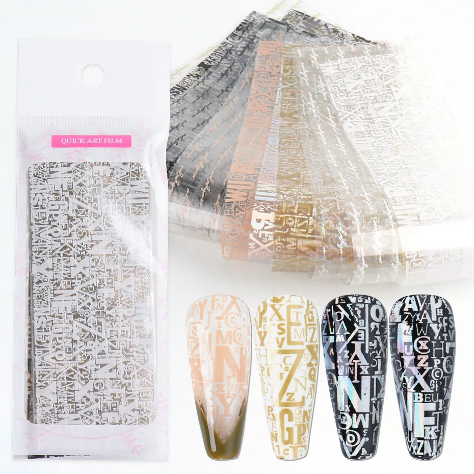 

10Pcs Transfer Foil For Nails English Letters Nail Stickers Alphabet Sliders For Manicure Cool Graffiti Nail Wraps Tattos