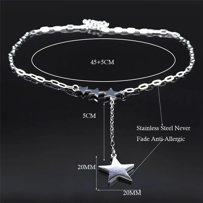 

Hip Hop Star Stainless Steel Chain Necklace for Women Silver Color Tassel Pendant Necklaces Jewelry collar cadena NXH89S03