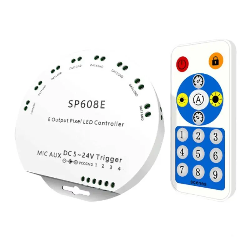 

SP608E;Music RF remote,8 Signal Outputs, Pixel LED Controller for Addressable Strip WS2812B SK6812 UCS1903 TM1804