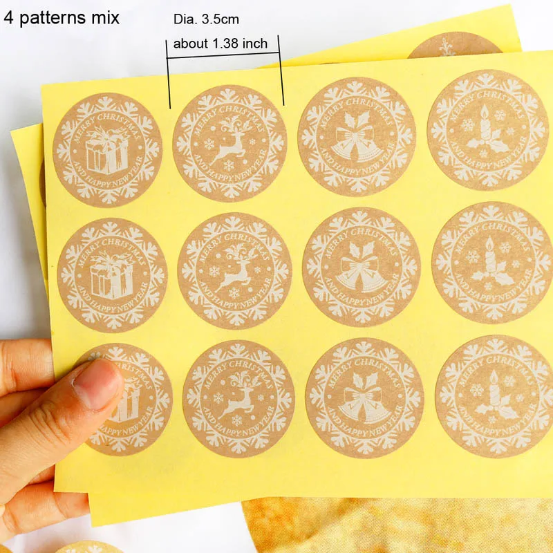 4 patterns mix 120 шт рождественские Стикеры из крафтовой бумаги, самоклеющаяся этикетка клейкой бумаги, Подарочная коробка с оленем, упаковочные наклейки, Рождественский подарок на год, наклейка для выпечки s - Цвет: 4 patterns mix