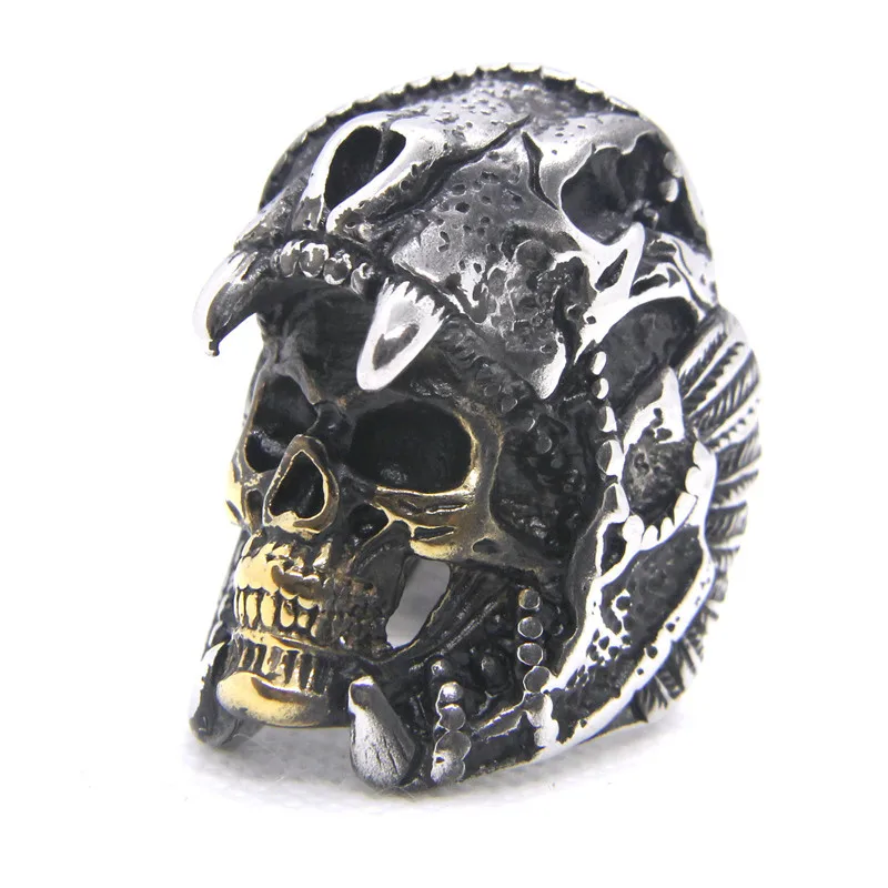 Мужское кольцо из нержавеющей стали 316L с изображением Ягуара воина черепа Размер