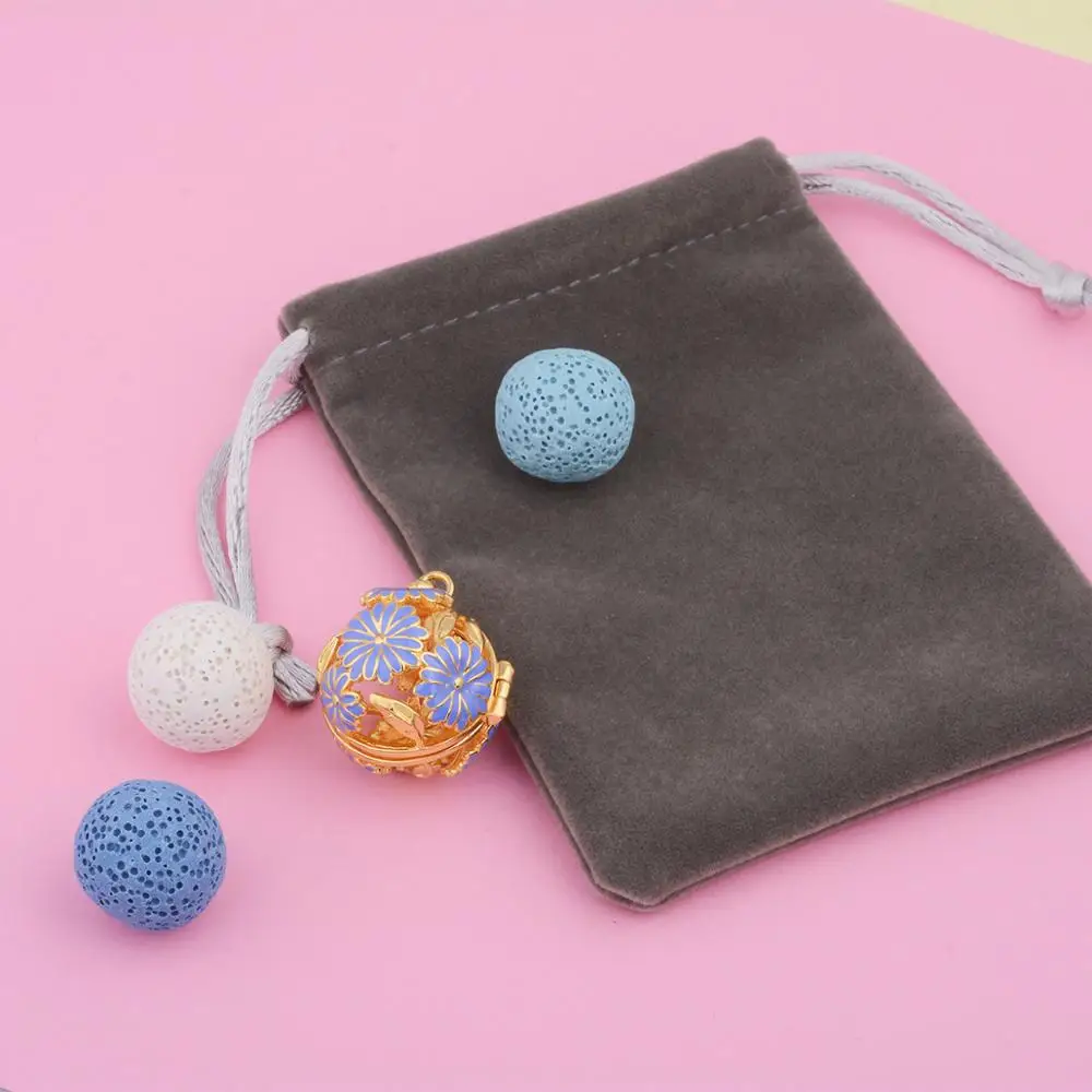Eudora Golden 18mm Cornflower Open Locket Essential Oil Diffuser Pendant Necklace Aroma with Lava Rock K143G18 | Украшения и