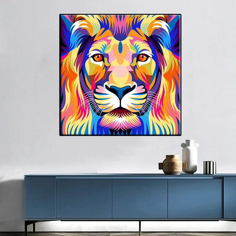 

Modern Animal Lion Oil Painting Canvas Paintings Rich Colors Lion Head Print Posters Wall Art Pictures Living Room Home Decor