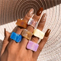 new simple chunky colorful transparant acrylic resin pattern geometric rings for women vintage jewelry free shipping items