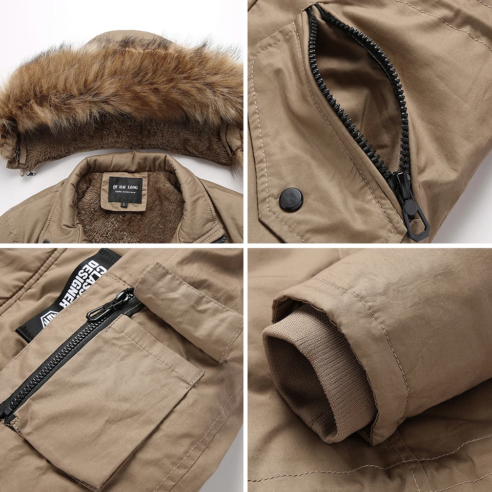 Мужская зимняя длинная парка теплая плотная куртка Повседневная с меховым